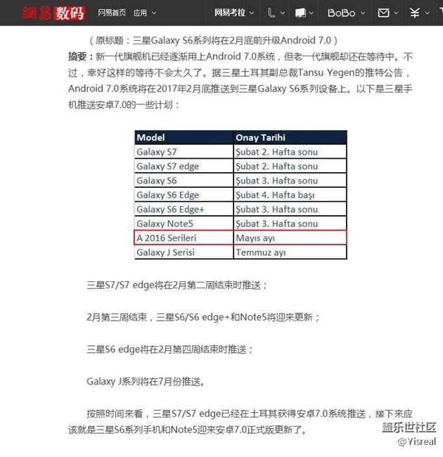 Galaxy A系列更新7.0時間