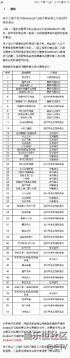關(guān)于三星手機(jī)升級(jí)Android7.0后不兼容第三方應(yīng)用程序的提示