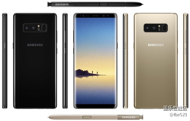 三星Note 8黑色、金色完整曝光：屏占比驚艷，方正有型