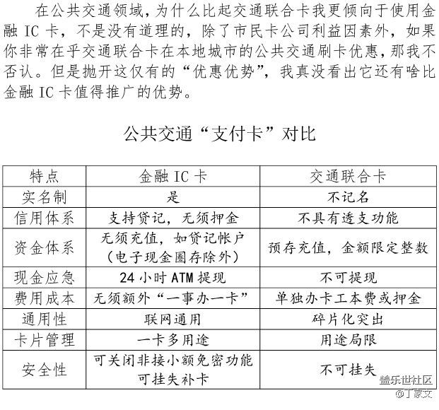 公共交通“支付卡”對比