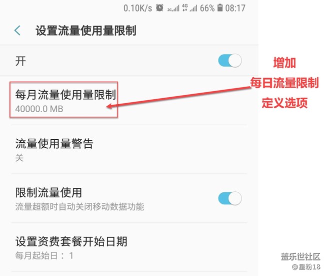 希望三星監(jiān)控增加日用流量顯示限制，增加解除限制按鈕