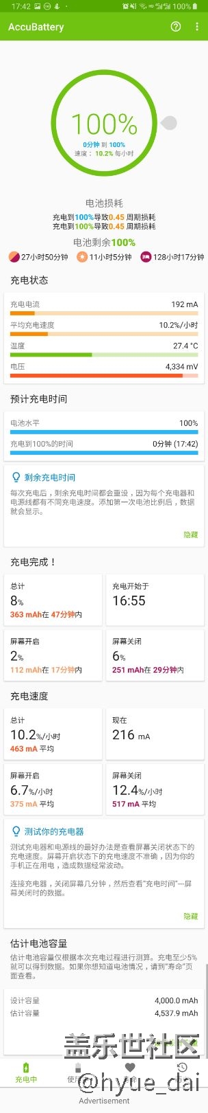 Accbattery這個軟件有問題，note9的電池估計容量一直增長